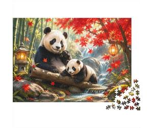 1000 Pièces Mini Puzzle pour Famille Panda Bambou Cascade Défi | 38x26cm Papier Amateurs D'art Jeu De Puzzle Décor De Bureau Détente De L'esprit