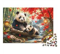 1000 Pièces Mini Puzzle pour Famille Panda Bambou Cascade Défi | 52x38cm Papier Amateurs D'art Jeu De Puzzle Décor De Bureau Détente De L'esprit