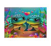1000 Pièces Mini Puzzle pour Famille Tortue Cœur Océan Carton
