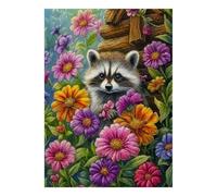 1000 Pièces Mini Puzzle Raton Laveur Fleurs pour Adultes | 70x50cm Carton Décor Salon Coupe Précise Cadeau Anniversaire Détente