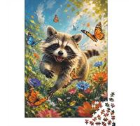 1000 Pièces Mini Puzzle Raton Laveur Papillon Fleurs pour Adultes | 38x26cm Carton Décor Salon Découpe Précise Cadeau Anniversaire Détente