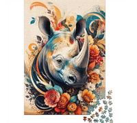 1000 Pièces Mini Puzzle Rhinocéros Fleurs pour Adultes | 52x38cm Carton Décoration Salon Coupe Précise Cadeau Anniversaire Détente
