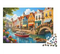 1000 Pièces Mini Puzzle Ville Canal pour Adultes | 52x38cm Carton Décoration Salon Coupe Précise Cadeau Anniversaire Détente