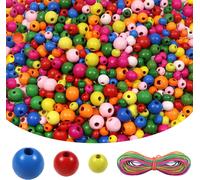 1000 Pieces Natural Round Coloured Wooden Beads Bulk 6 Mm 8 Mm 10 Mm With 5 M Colour Stretch Line For Jewellery Making Bracelets Diy Decoration Crafts Accessory