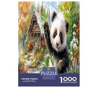 1000 Pièces Panda dans Cottage Jigsaw Puzzle Jeu De Famille Le trésor National de la Chine Puzzle Décoration Intérieure Divertissement Créatif Aux Adultes Et Enfants 70x50cm/1000pcs