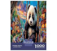 1000 Pièces Panda sur Swing Jigsaw Puzzle Jeu Difficile pour Les Le trésor National de la Chine Puzzles Jouet Éduchatif Idées Cadeaux pour Adultes Et Enfants À Partir De 12 Ans 52x38cm/1000pcs