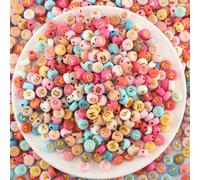 1000 Pièces Perles De Lettre En Acrylique , Perles De Lettre Rondes Acryliques Colorées Avec Alphabet De Lettres Dorées Pour La Fabrication De Bijoux 4*7mmPMMA