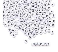 1000 pièces - Perles en forme de lettres avec alphabet - Perles percées - Perles en vrac - Perles rondes pour bricolage - Idéales pour colliers, bracelets, accessoires faits main, artisanat (Blanc