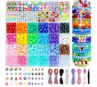 1000 Pièces Pony Beads Perle Enfant, Perles pour Bracelet Collier 36 Couleurs, Comprend des Perle Lettre, Fleurs, Fil Coloré élastique, Clip, Ciseaux, kit de Bricolage