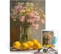 1000 pièces pour Cadeaux pour Adultes Nature Morte Florale aux Citrons Fait de Bois,pour Les 14 Ans et Plus Jouet de défi Une œuvre d'art。Taille:50x75cm/19.6x29.5pouce