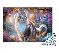1000 pièces Puzzle Chat Poilu, Carton, Plaisir Familial, Paysage Urbain Magique, Parent-Enfant éducatif, Tous âges, Loisirs intérieurs, 52x38cm