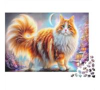 1000 pièces Puzzle Chat Poilu, Carton Premium, Jeu cérébral éducatif, Développement cognitif, Chat tigré Orange, Tous âges, 52x38cm