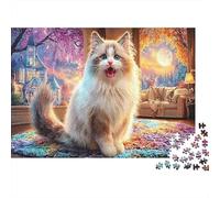 1000 pièces Puzzle Chat Poilu, Carton recyclé, Plaisir Familial Chat Miaou, Fête activité, Jeu de fête, Cadeau Parfait Maison, 52x38cm