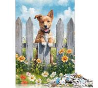1000 pièces - Puzzle de 1000 pièces représentant Un Chiot Aquarelle regardant par-Dessus Une clôture - Jeu de société Familial - 38 x 26 cm - Idée Cadeau de Noël