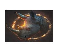 1000 Pièces Puzzle Fire Rhinocéros Head pour Adultes Et Adolescents EnfFourmis Puzzles sur Planche De Bois Cadeau （75×50cm）