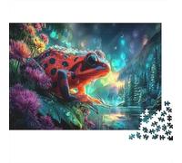1000 Pièces Puzzle Grenouille Flèche Empoisonnée en Carton Premium - Impossible et Très Difficile pour Adultes, Grenouille Rouge-Noir Eau, 52x38cm