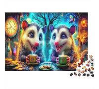 1000 Pièces Puzzle Opossum Heure Café en Carton Premium - Éducatif, Sœurs Opossum, Activité Famille, 38x26cm