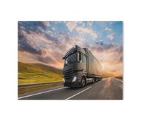 1000 Pièces Puzzle pour Enfants Adultes Jouet，Camion Noir avec conteneur sur l’autoroute Avant Le Coucher du Soleil，Jeu Intellectuel Jeu Éducatif pour Adulte Enfant Stress -F98