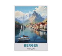 1000 Pièces Puzzles Adultes Adolescents Enfants Education，Affiche de Voyage Vintage de Bergen Norvège，Unique Parfaitement Classique Éducation Super Hard Anniversaire Cadeau（38x26cm）-BI66