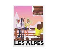1000 Pièces Puzzles，Affiche de Voyage Vintage d'une Fille Qui Fait du Ski dans Les Alpes，Jouet De Jeu Familial | Jeu Éducatif | Décoration Murale À La Maison | Choix De Cadeaux（75x50cm）-BP10