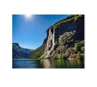 1000 Pièces Puzzles Drôles，Magnifique Norvège: Fjord de Geiranger, Cascade des Sept Sœurs，Adultes Puzzle en Bois, Jouets Éducatifs pour Enfants Joli Cadeau（75x50cm）-H61