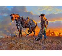 1000 Pieces Puzzles en Bois pour Adultes Western Cowboy Rider Prairie Wind Flower Puzzle pour La Famille Parent Enfant Art Décorations DIY Jeu Jouet