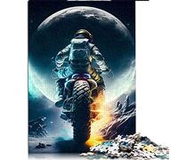 1000 Pièces Puzzles Lune Biker Astronaute Puzzle pour Adultes Puzzle en Bois Décor À La Maison (Taille 50x75cm)