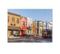 1000 Pièces Puzzles ，Maison colorées et Bus dans la Rue Wisconsin - Georgetown, Washington, D.C.，Enfant PaperMaterial Intellectua Jeux De Famille Stress Reliever Jouet （50x70cm）-Y69