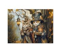 1000 Pièces Puzzles pour Adultes，Deux Chats sous l'arbre de Contes de fées en Steampunk，Puzzles pour Enfants Jouets Éducatifs Jeu Papier Matériel HD Impression Affiche Bricolage（50x70cm）-AB95