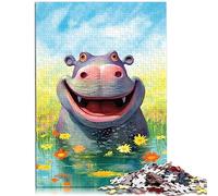 1000 pièces Puzzles pour Adultes Puzzles Cadeaux Happy Hippo Delight Puzzles en Bois pour Adultes et Enfants à partir de 12 Ans 50x75 cm