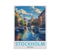 1000 Pièces Puzzles pour Adultes，Suède Stockholm Vintage Affiche de Voyage，Défi Puzzles pour Enfants Éducation Jouets Jeu pour Bricolage Décoration Murale（50x70cm）-AP14