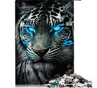 1000 Pièces Puzzles pour Adultes Tigre Aux Yeux Bleus Puzzle pour Adultes Puzzle en Bois Jeu Difficile （Taille 50x75cm）