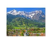 1000 Pièces Puzzles ，Vue de Partenkirchen avec l'église paroissiale Maria-Himmelfahrt et Les Montagnes Wetterstein，Unique Parfaitement Classique Éducation Super （75x50cm）-AD51