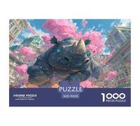 1000 Pièces Rhinocéros Puzzles Jeu De Puzzle Activités Familiales Stimulantes Animal Sauvage Puzzles Classiques Qualité Premium pour Adultes 70x50cm/1000pcs