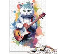 1000 pièces Scittish Fold Cat Guitars Puzzle carré en bois créatif pour adultes, jeu éducatif, jouet de défi, 1000 pièces (75 x 50 cm)