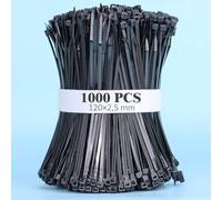 1000 pièces Serre Câbles Rilsan noir Nylon, 120 mm x 2,5 mm, Serre Cable Plastique,Collier Serrage Plastique,Zip Ties Black,Cable Ties Black