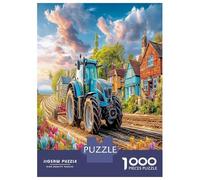 1000 Pièces Tracteur sur route de campagne Jigsaw Puzzle Jeux D'intelligence Style de peinture de paysage rural Puzzle Art Déco Idées Cadeaux Pour Adultes Et Enfants À Partir De 12 Ans 52x38cm/1000pcs