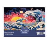 1000 Pièces Vagues de Style Japonais Papier Puzzle Jeu De Société Adulte Pièces Parfaitement Assorties Vague de mer Casse-tête Qualité Premium pour Adultes 38x26cm/1000pcs