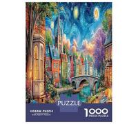 1000 Pièces Village de Nuit étoilé Jigsaw Puzzle Jeux D'intelligence Rêver Ciel étoilé Puzzle Art Déco Idées Cadeaux pour Adultes Et Enfants À Partir De 12 Ans 52x38cm/1000pcs