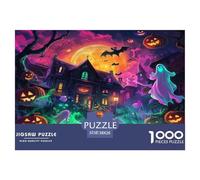 1000 Pièces Village d'halloween Papier Puzzle Divertissement Créatif Activités Familiales Stimulantes Spooky Season Casse-tête Qualité Premium pour Adultes 38x26cm/1000pcs