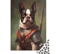 1000 Puzzles Boston Terrier Viking pour Adultes et Adolescents, en Bois, Jeux familiaux, Cadeaux de Noël, 1000 pièces (75 x 50 cm)