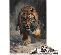 1000 puzzles de tigre en colère, effrayants et affamés pour adultes et adolescents et puzzles en bois pour familles, jeux, cadeaux de Noël, 1000 pièces (75 x 50 cm)