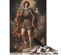 1000 Puzzles en Bois représentant Saint Michel en Armure avec épée et Croix, pour Adultes et Adolescents. Jeu Familial. Idée Cadeau de Noël. 1000 pièces (75 x 50 cm).