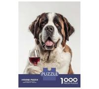 1000 Puzzles pour Adultes Saint Bernard Dog with Wine Glass Jeu De Réflexion pour Adultes, Idéal pour La Décoration Ou comme Cadeau pour Toute La Famille 38x26cm/1000pcs