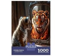 1000 Puzzles pour Adultes Tiger Cub Reflection Jeu De Réflexion pour Adultes, Idéal pour La Décoration Ou comme Cadeau pour Toute La Famille 38x26cm/1000pcs