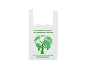 1000 Sacs à Bretelles Biodégradables blancs 30+16x55 cm 15 microns biosourcés et compostables, sacs de course et fruits et légumes avec anses