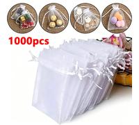 1000 sacs en organza blancs avec cordon de serrage, pochettes cadeaux, sacs d'emballage pour bijoux, bonbons, cadeaux de mariage, savon, cosmétiques, articles de fête Mixing Color