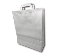 1000 Sacs kraft blanc à poignées plates 16 LITRES : 40 cm haut x 32 large x 12 cm soufflet un cabas boutique élégant et solide et renforcé et résistant. Cabas boutique, sac cadeau, emballage.
