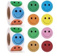 1000 Stickers Smiley Autocollant 25 mm gommettes smiley Ronds 2 Rouleaux Autocollant Récompense Adaptés aux Récompenses,aux Cadeaux, à la Décoration de Cadeaux et aux Décorations de Fête