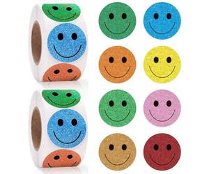 1000 Stickers Smiley Autocollant 25 mm gommettes smiley Ronds 2 Rouleaux Autocollant Récompense Adaptés aux Récompenses,aux Cadeaux, à la Décoration de Cadeaux et aux Décorations de Fête